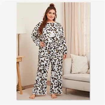 2020 Jeseň Ženy, Nadrozmerné Dámy Jeseň/Zima Domov Nosiť Sexy Pyžamo Nový Štýl Leopard Tlač Domov Pyžamo Nastaviť