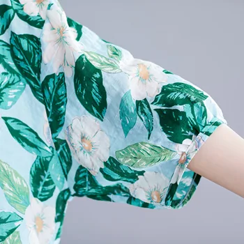 2020 Lete Ženy Krátky Rukáv Leaf Print T Shirt Nový Vintage Bavlnená posteľná Bielizeň Príležitostné Voľné Rastlina, Kvet Tlač Tričko Žena 4XL