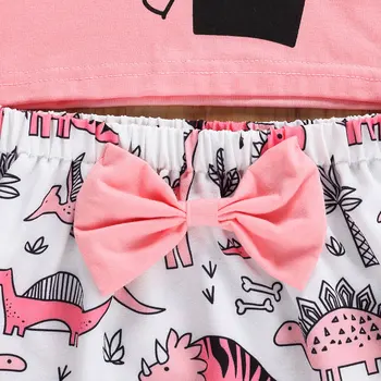 2020 Letné Baby Dievčatá Oblečenie Set sa Dlhé Rukávy Okrúhle Krčný List Vytlačiť T-shirt + Cartoon Dinosaura Tlač Sukne 0-4t-taktné Batoľa