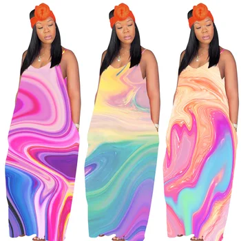 2020 Letné Šaty Ženy 's Ležérne Módy Sexy Plus Veľkosť Girl 's tie - Dye Podväzky Dlhé Šaty Dámske Oblečenie