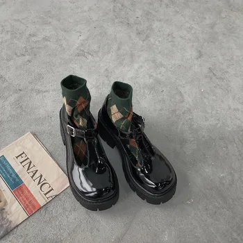 2020 Módne Patent Kožené Topánky Platformu Ženy Kolo Prst Mary Jane Topánky Čierne Vysoké Podpätky, Topánky Žien Čerpadlá Zapatos De Mujer