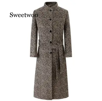 2020 Nové Jeseň Zima Žena Elegantné Singel Svojim Vlnené Kabát Ženy Dlho Vrchné Oblečenie Oblečenie Móda Teplé Vlnené Zmesi