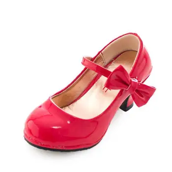 2020 Nové predaj hot princezná kožené tanečné topánky dievčatá strana luk topánky lesklé, Pevné, Červená farba, vysoké podpätky módna obuv pre deti