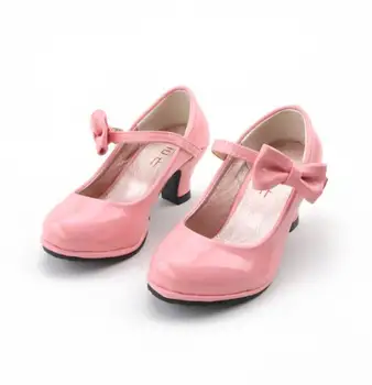 2020 Nové predaj hot princezná kožené tanečné topánky dievčatá strana luk topánky lesklé, Pevné, Červená farba, vysoké podpätky módna obuv pre deti