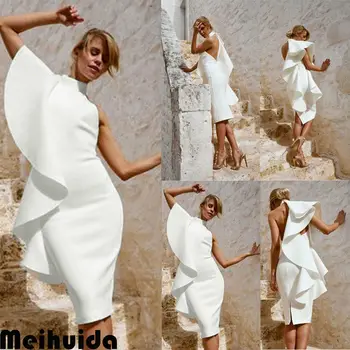 2020 Nový Biely Sexy Jedného Pleca Bodycon Party Šaty Elegantné Ženy Bežné Midi Plášť Slim Prehrabať Šaty Package Hip Midi Šaty