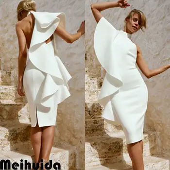 2020 Nový Biely Sexy Jedného Pleca Bodycon Party Šaty Elegantné Ženy Bežné Midi Plášť Slim Prehrabať Šaty Package Hip Midi Šaty