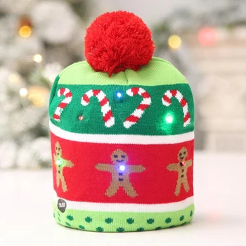 2020 Nový Rok Svetla LED Vianočné Čiapky Čiapočku Pletený Sveter Vianočné Svetlo Pletené Klobúk Pre Dieťa Dospelých Na Vianočný Večierok