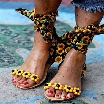 2020 Ručné Femmes Sandále Ženy Ploché Sandále Členok Popruh Korálkové Špeciálne Topánky dámske Plážové Sandále Plus Veľkosť 34-43