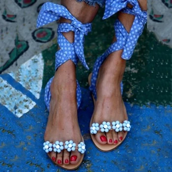 2020 Ručné Femmes Sandále Ženy Ploché Sandále Členok Popruh Korálkové Špeciálne Topánky dámske Plážové Sandále Plus Veľkosť 34-43
