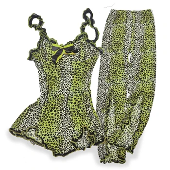 2020 Vytlačené Leopard Sexy Pyžamo Ženy Podväzky Ostrihané Nohavice Domov Oblek