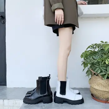 2020 Zimné Žena Robustný Členkové Topánky Fashion Square Prst Dizajnéri Platformu Topánky Značky Dámy Topánky Ženy Black Gladiator Topánky