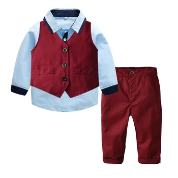2020 chlapčeka Oblečenie Sady Gentleman Oblečenie Bavlna Stripe Tričko+Vesta+Náprsníkové Nohavice 3KS Oblečenia Bebes Obleky 1 až 5 Rokov