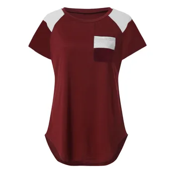 2020 jar leto Ženy Prúžok Tlače Vrecku O-výstrih Dizajn Krátke Rukáv Tričko Topy Háčkovanie Základné ženské T-shirt