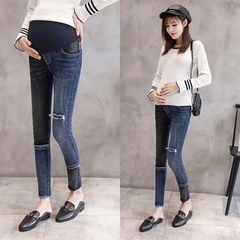 2020 jeseň hot predaj materskej slacks džínsy tehotné ženy oblečenie strapec slim lem tehotenstva chudý, vysoký pás džínsové nohavice