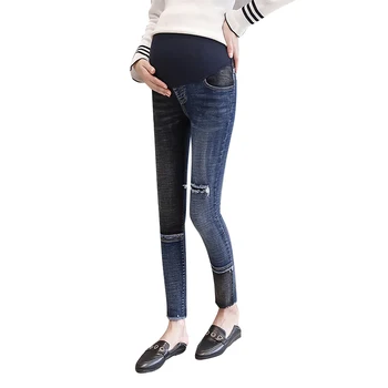 2020 jeseň hot predaj materskej slacks džínsy tehotné ženy oblečenie strapec slim lem tehotenstva chudý, vysoký pás džínsové nohavice