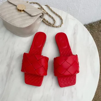 2020 nový dizajn značky žena papuče väzbe tkaniny žena letné beach listov vonkajšie flip flops otvorené prst ploché črievičku