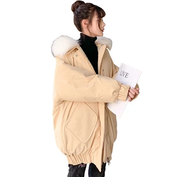 2020 zimné nové dole bavlna čalúnená bunda voľné polovice dĺžky ženy vetrovka pevné dlhý rukáv zips hrubé teplé kožušiny golier s kapucňou W42