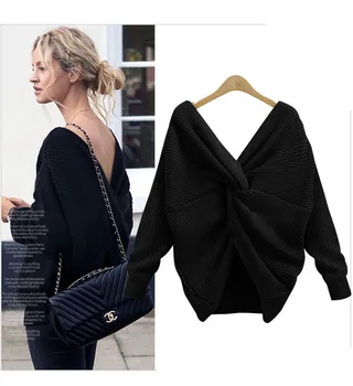 2020 zimný predaj hot sexy ženy, svetre počítač pletené dvojité nositeľné pulóvre criss-Cross pevné backless svetre