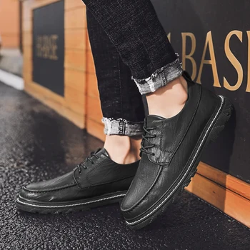 2020 štýl, módne pánske topánky bežné klasické kožené khaki hnedé, čierne šnurovacie topánky muž pohodlné byty jazdy topánky pre mužov