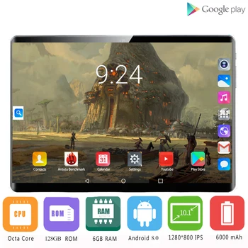 2021 2.5 D Tvrdeného Skla Android 8.0 Nový Google 10-Palcové Tablet PC 8 Jadro 6GB RAM, 128 GB ROM, GPS IPS Tabliet pre Deti Android