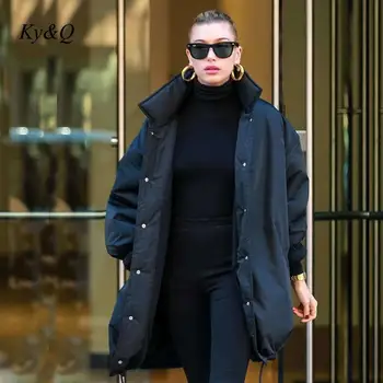 2021 Jeseň Zima Nový Trend Ženy Čierne Kabáty Žena Teplé, Hrubé Bundy Zvrchníky Streetwear Voľné Dlho Puzdre Outwear