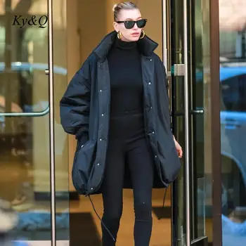 2021 Jeseň Zima Nový Trend Ženy Čierne Kabáty Žena Teplé, Hrubé Bundy Zvrchníky Streetwear Voľné Dlho Puzdre Outwear