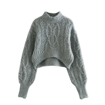 2021 nové jesenné a zimné dámske svetre osem-plietol voľné krátke streetwear trend teplé retro móda sveter žien top
