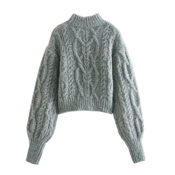 2021 nové jesenné a zimné dámske svetre osem-plietol voľné krátke streetwear trend teplé retro móda sveter žien top