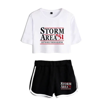 2021 nový dizajn búrka area 51 Harajuku kolo krku T-shirt + šortky pohodlné dvojdielne lete žien roztomilý módne športové oblečenie