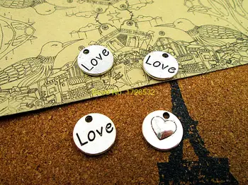 20pcs - láska srdce disk Charms Starožitné Tibetského striebra láska srdce disk kúzlo prívesky 14 mm