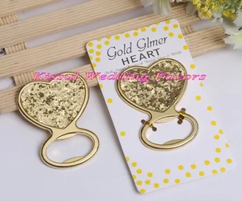 (25 Ks/lot) Svadobné darčeky pre hostí z Gold Glitter v tvare Srdca Otvárač Svadobné Zdvorilosti pre svadobné zlato suveníry