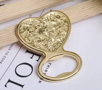 (25 Ks/lot) Svadobné darčeky pre hostí z Gold Glitter v tvare Srdca Otvárač Svadobné Zdvorilosti pre svadobné zlato suveníry