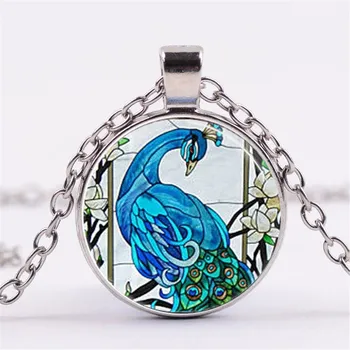3 / farby Páva, vták, šperky charakter umenia náhrdelník sklenenou kupolou modrá Páva Crystal tlač