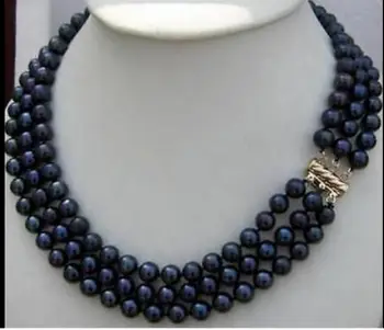3 pramene 8x9mm black pearl náhrdelník prírodné Sladkovodné PERLY Ženám, Šperky 35 cm 43 cm 15
