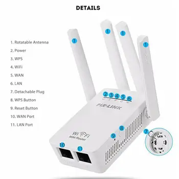 300Mbps Router WIFI Opakovač Signálu Zosilňovač Plug Rozsah Siete Vysoké S Anténou Rýchlosť Prenosné zariadenia Extender Office Home Boos E4Z2