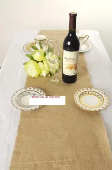 35 cm * 3 M vrecoviny stôl runner pre domáce dekorácie juty stôl runner pre svadobné prírodné vrecoviny svadobné koláčiky tabuľka dekor