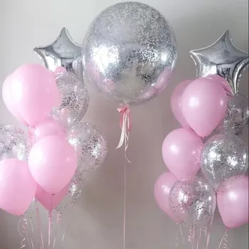 36inch konfety balón, ružové a biele latexové balóny striebro romantický motív svadby, narodeniny, party dekorácie baby balón sprcha