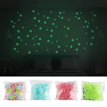 3D DIY svietiace hviezdy samolepky na stenu 100ks TV na stenu papier dekoratívne maľby PVC fluorescenčné 3 CM nálepky na steny interiéru spálne