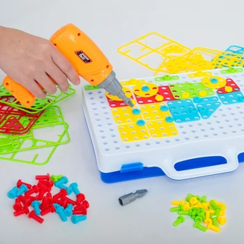 3D Tvorivej Puzzle Hračka pre Deti DIY Montované Konštrukcie Tehál Deti DIY Elektrické Vrtákov Dieťa Tyčová Skrutka Vzdelávacie Hračka