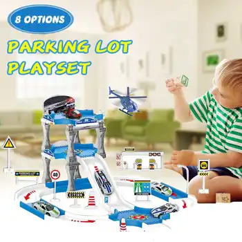 3D Zliatiny Parkovanie Veľa Playset Vrtuľník Inžinierstva Truck Trať Auto Deti DIY Model Budovy Súpravy na Montáž Hračky pre Deti