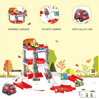 3D Zliatiny Parkovanie Veľa Playset Vrtuľník Inžinierstva Truck Trať Auto Deti DIY Model Budovy Súpravy na Montáž Hračky pre Deti