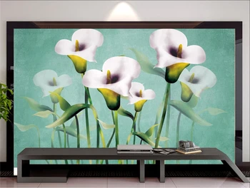 3d Kvetinové Tapety Ručne Maľované Akvarel Kala Foto nástennú maľbu pre Obývacej Izbe, Extra Hrubé, TV joj, Štúdia Spálne