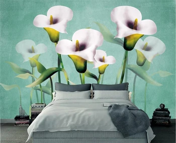 3d Kvetinové Tapety Ručne Maľované Akvarel Kala Foto nástennú maľbu pre Obývacej Izbe, Extra Hrubé, TV joj, Štúdia Spálne