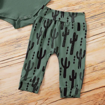 3ks Novorodenca Oblečenie Nastaviť Zábavné Listy Tlač Dlhý Rukáv Kombinézu +Kaktus Nohavice+ Klobúk Oblečenie Set sa