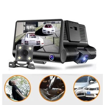 4 palcový HD 1080P Tri Objektív Auto Dash Kamerou na Nočné Videnie Cam Video Jazdy Nahrávač