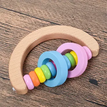4Pcs Montessori Drevené Hrkálky Podržte Hrkálka Strane Bell Darček Baby Hračky Batoľa Detská Hračka
