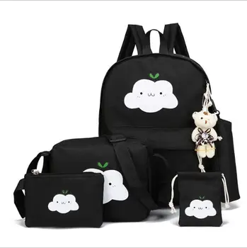 4pcs Tlač Školské Tašky Pre Dievčatá Teenager Školskej Módy Školské Batohy Pre Deti detský Travel Bag Black Bagpack 2020