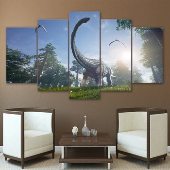 5 Kusov Lesný Krajinný Obraz Wall Art Modulárneho Rámu Obývacia Izba Domova Plátno Tlačiť Dinosaurov Maľovanie Na Moderné Umelecké Diela