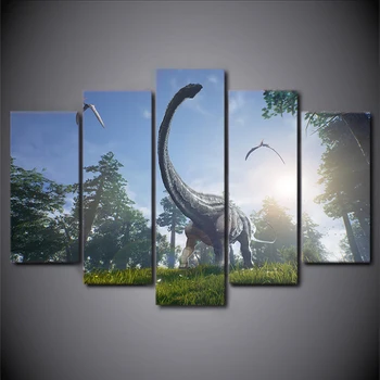 5 Kusov Lesný Krajinný Obraz Wall Art Modulárneho Rámu Obývacia Izba Domova Plátno Tlačiť Dinosaurov Maľovanie Na Moderné Umelecké Diela