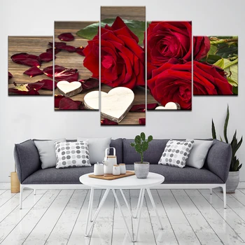 5 ks Tlač Plátno na maľovanie na Stenu Umenie Krásne Ruže Cuadros Dekorácie olejomaľba Modulárny Obrázky Na Hale Stenu Rám